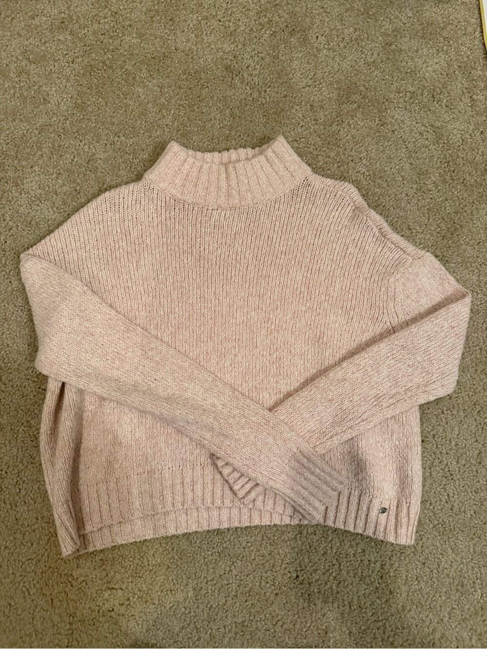 Women's American Eagle Cream-Pink Mock Neck Knit Sweater